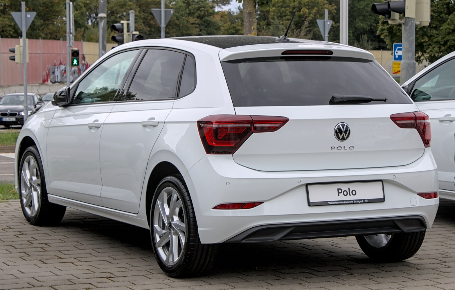 Rear view with LED tail lights and hatchback design