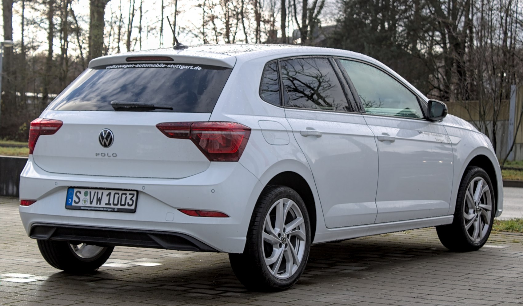 Rear and side view of compact hatchback with distinct rear lights