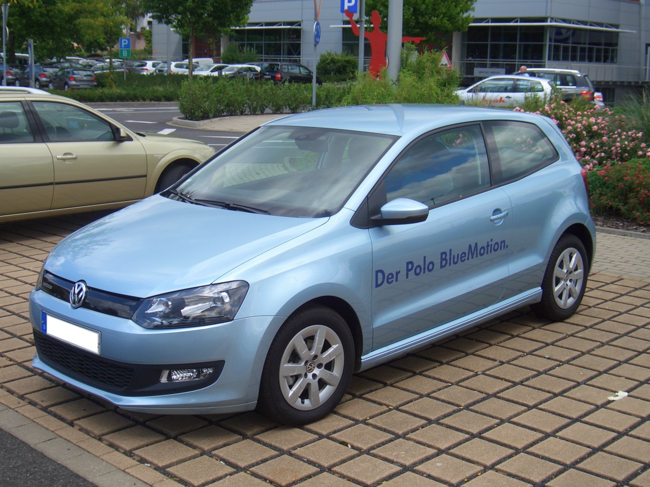 Light blue 3-door hatchback with BlueMotion logo