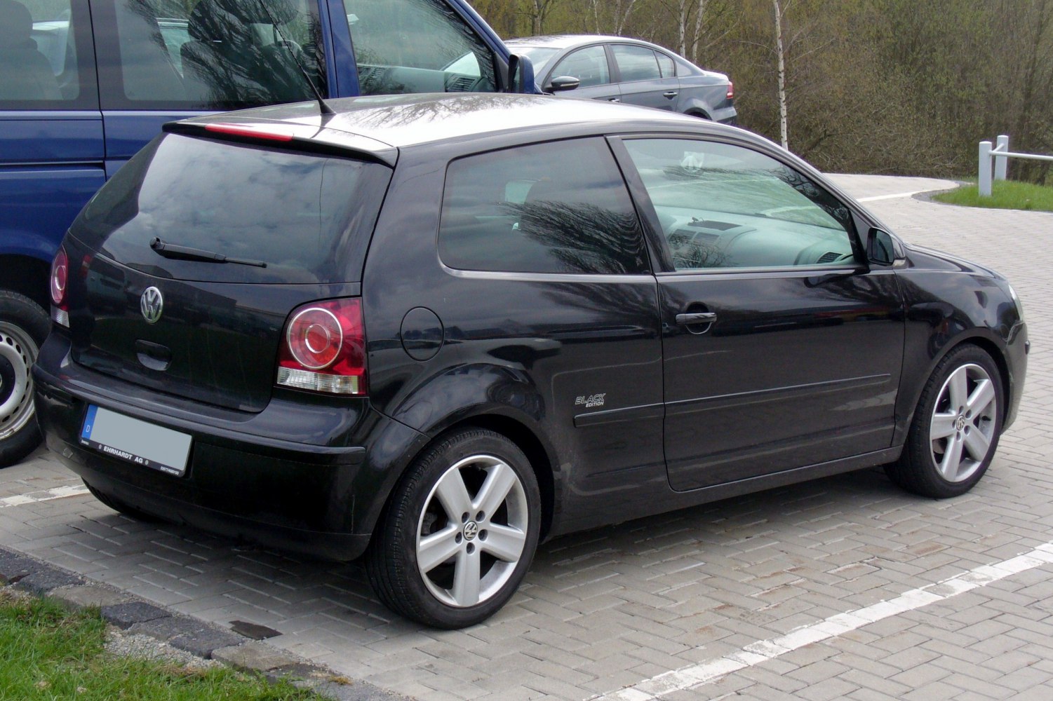 Rear side view of a 3-door hatchback with Black Edition badge and alloy wheels