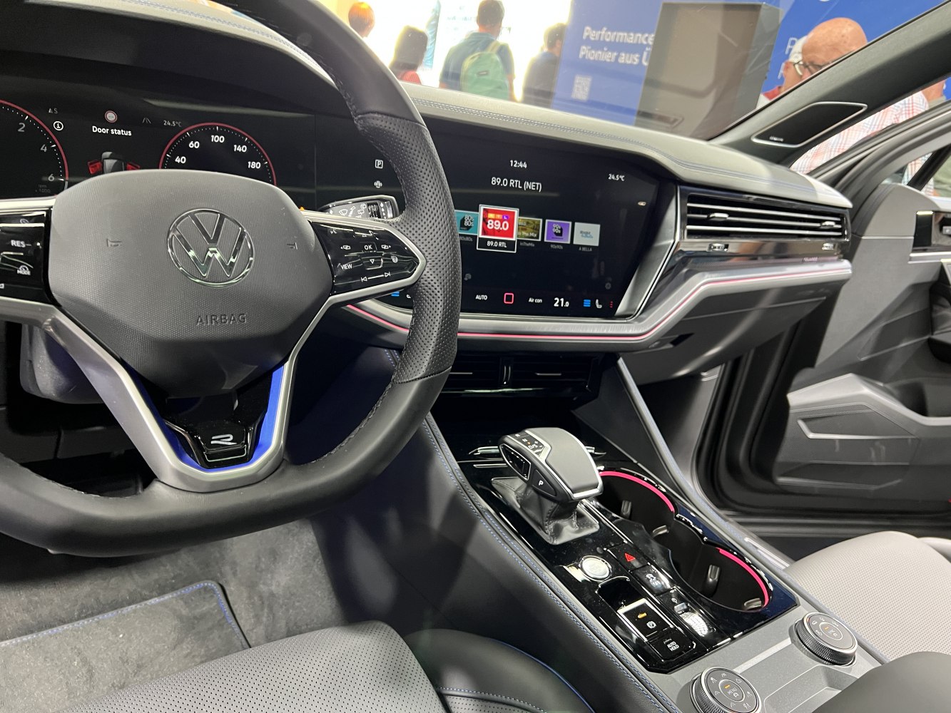 Digital dashboard, modern steering wheel, automatic gear shifter