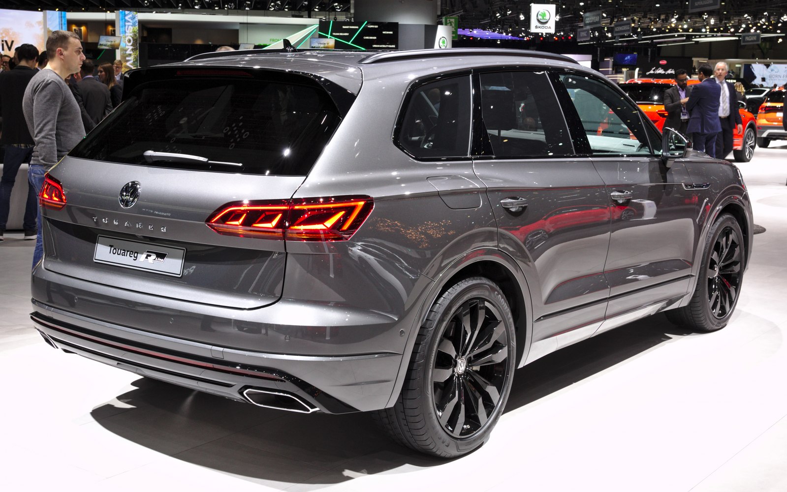 Rear view of modern SUV with LED taillights and black alloy wheels