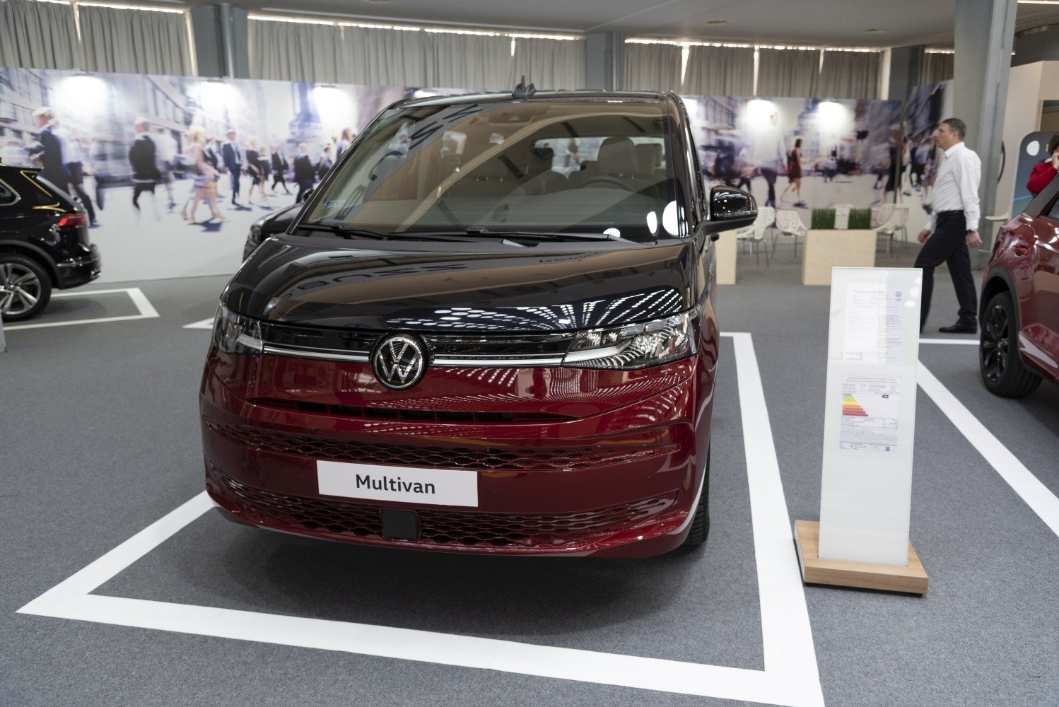 Front view of modern van with sleek grille and headlights