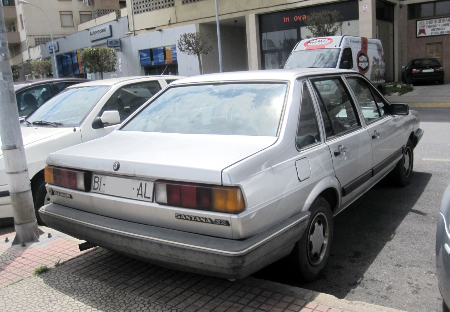 Rear view of vintage Santana sedan with distinctive taillights