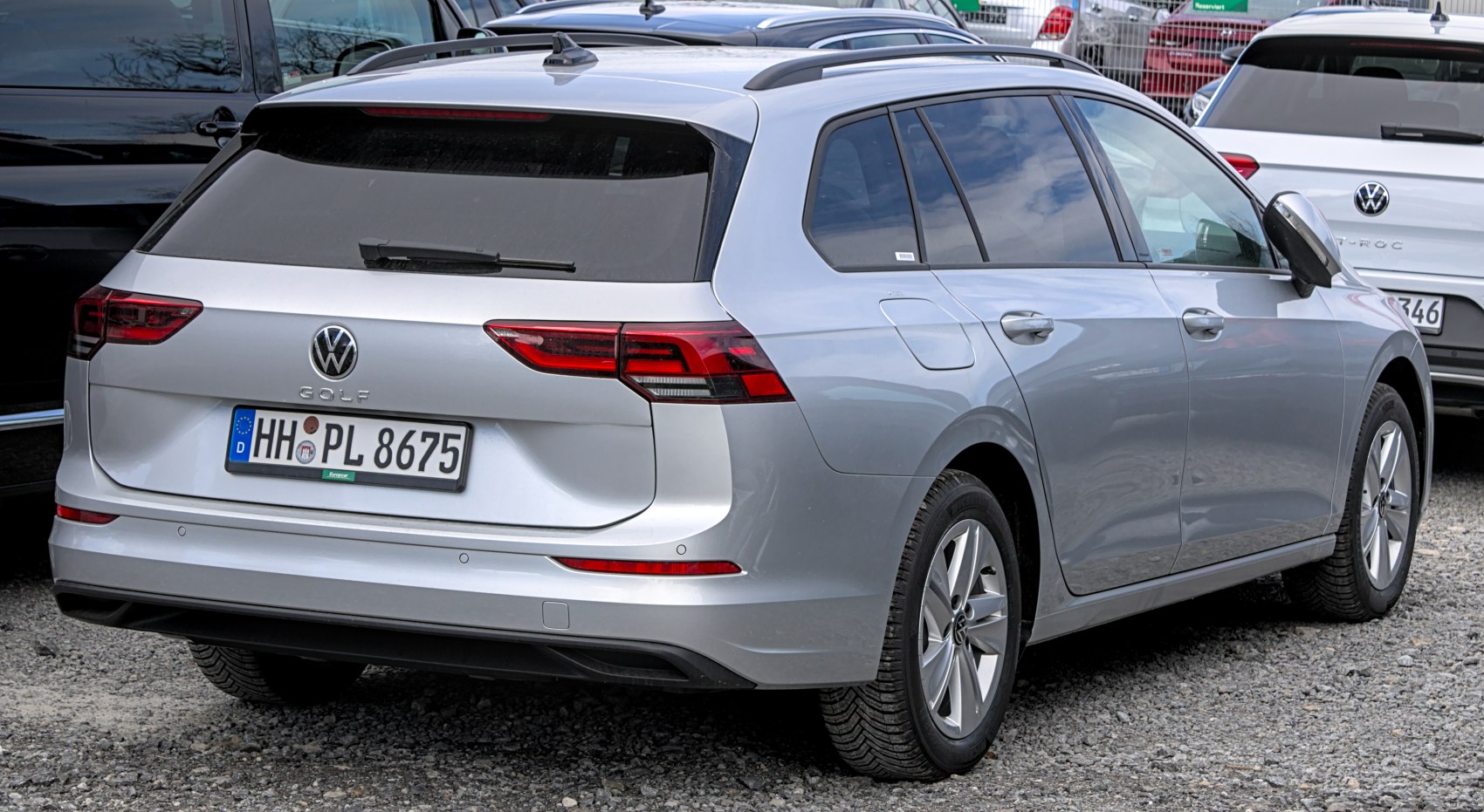 Rear and side view of a modern station wagon with distinct taillights and body lines