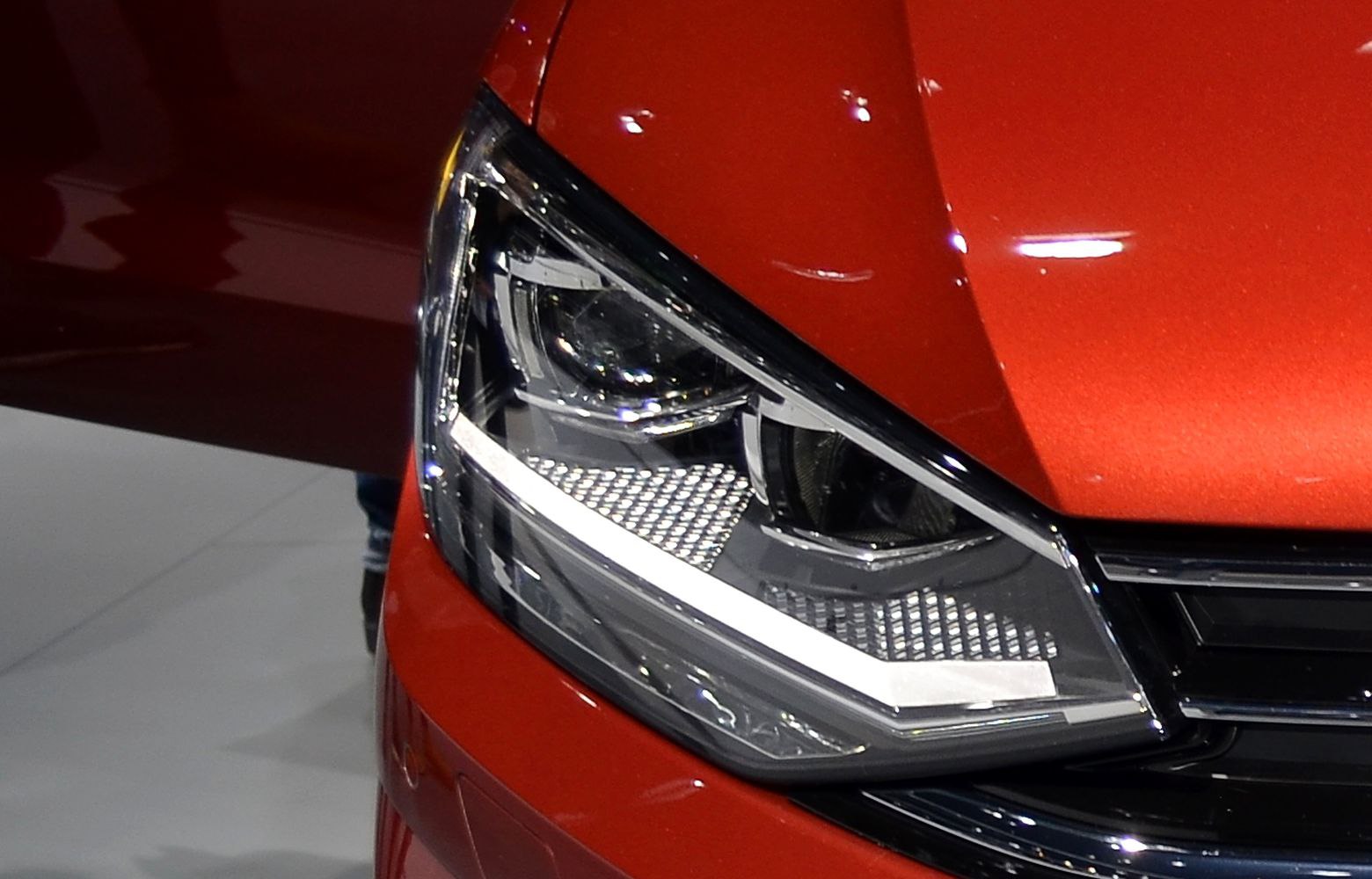 Close-up of sharp LED headlight and front lighting design