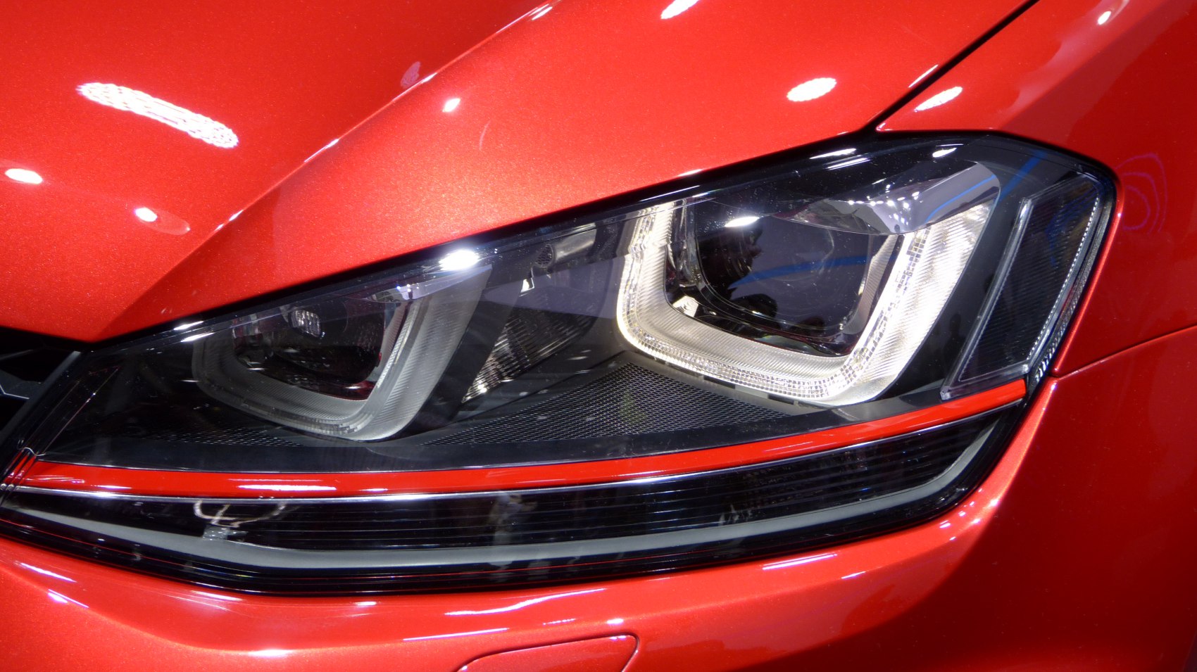 Close-up of modern headlight with integrated LED lighting elements