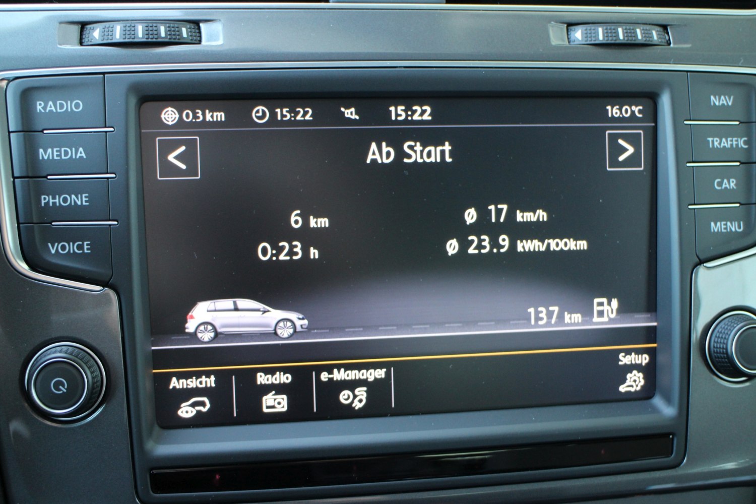 Digital dashboard showing trip data and e-Manager interface