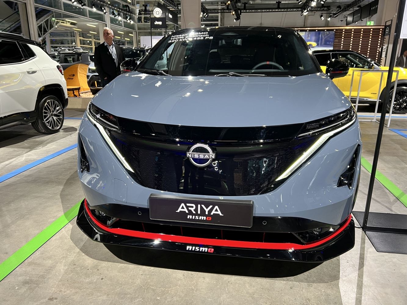 Front view showcasing sleek LED headlights and aerodynamic styling.