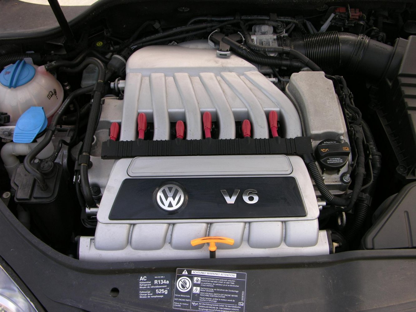 V6 engine layout with detailed powertrain components