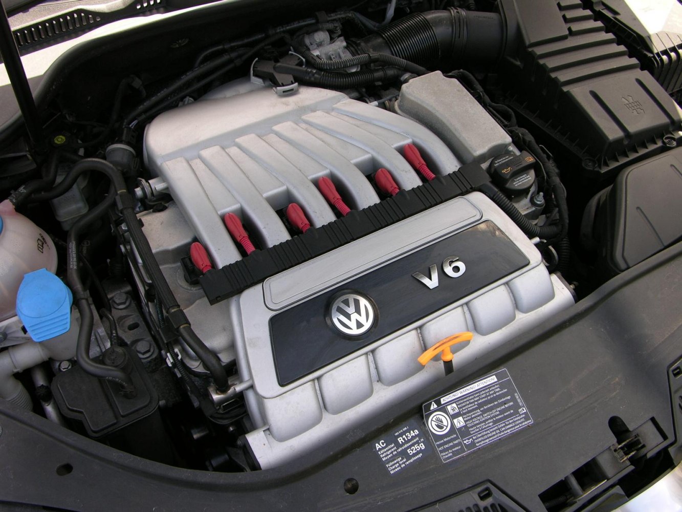 V6 engine with intake manifold and ignition coils in engine bay