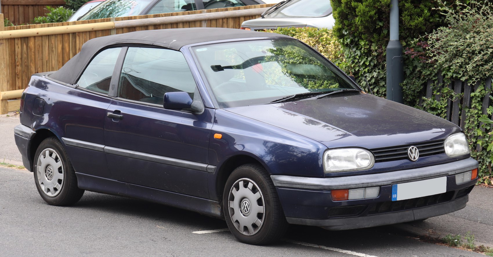 Blue soft top convertible with hatchback design