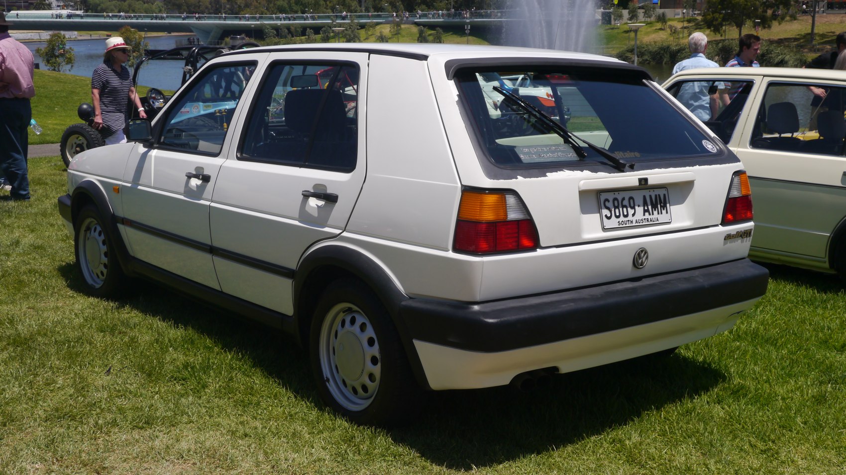 1980s hatchback rear with black bumper and angular tail lights