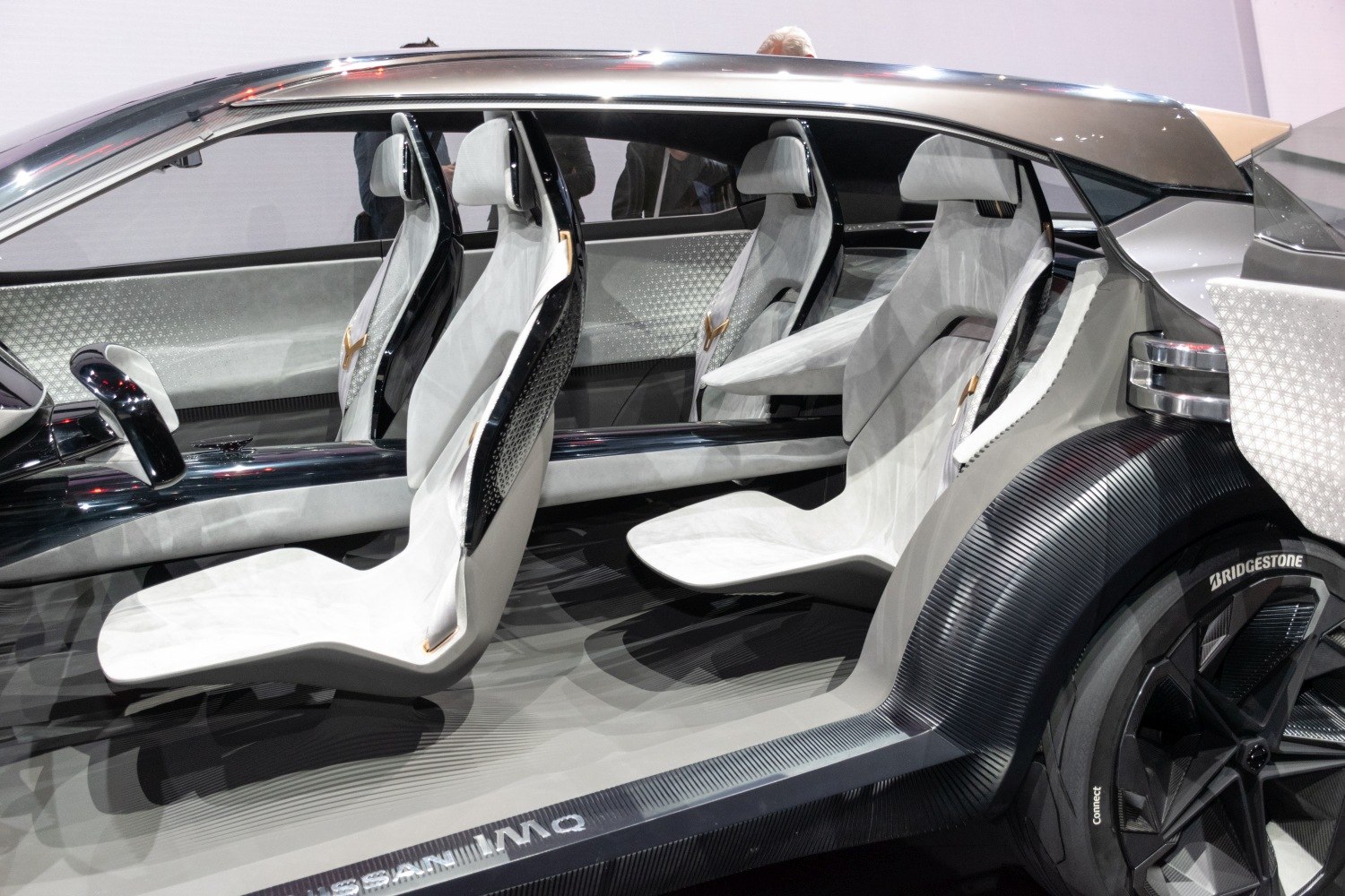 Futuristic concept car interior with floating seats and modern design