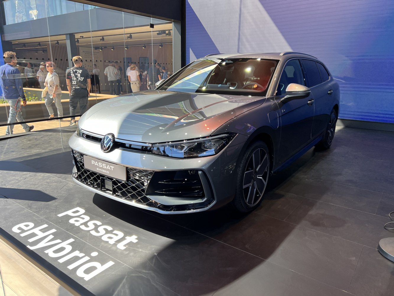 Front view of a hybrid wagon with modern headlights and eHybrid badge