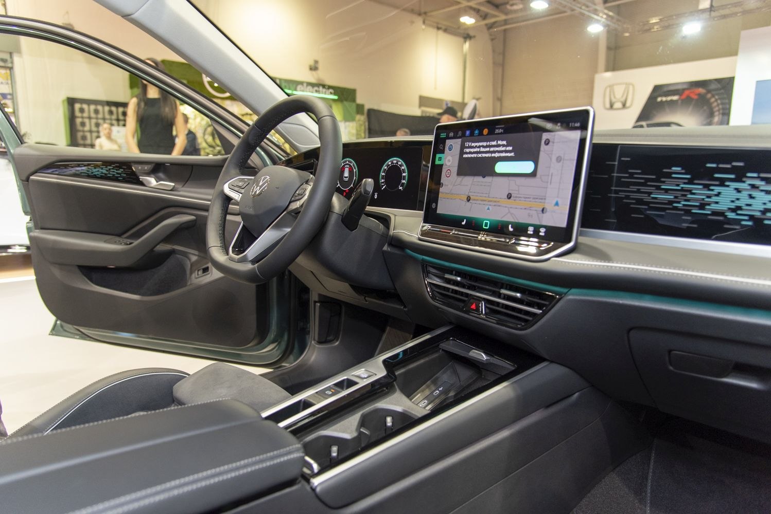 Digital cockpit and large touchscreen infotainment in modern car interior