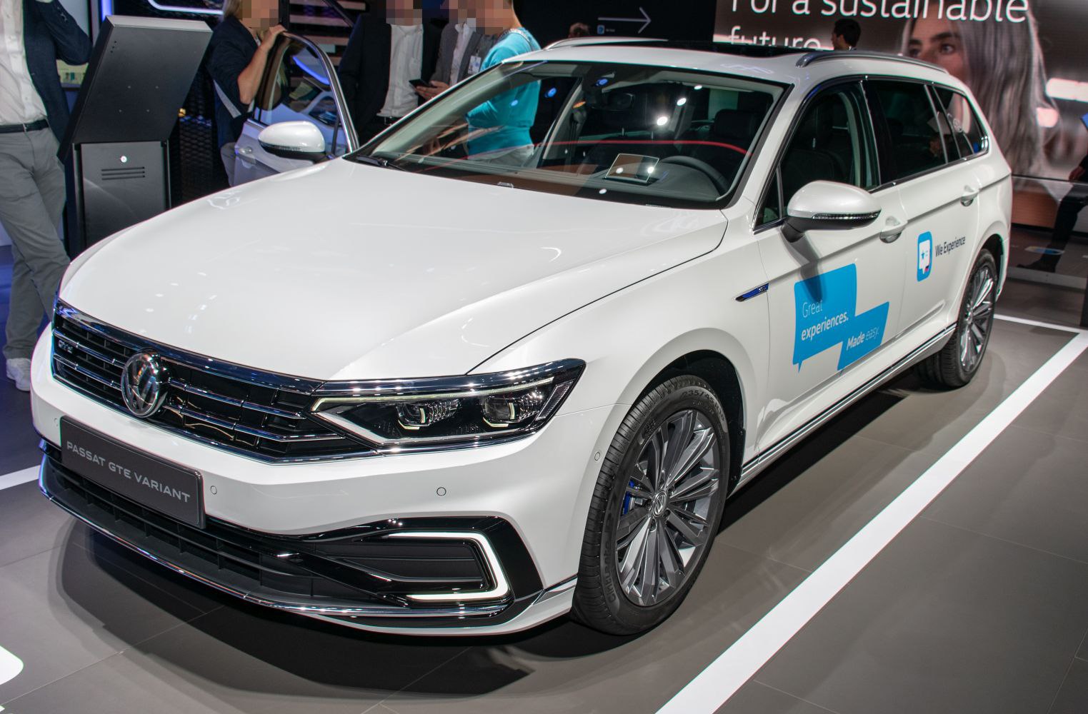 Sleek LED headlights and modern alloy wheels on white station wagon