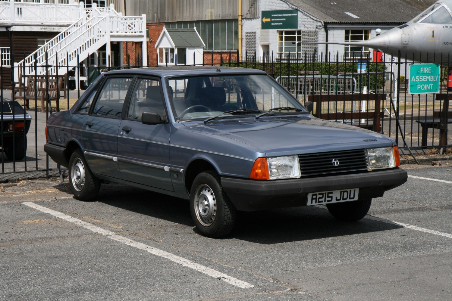 Angular sedan with rectangular headlights and black bumper