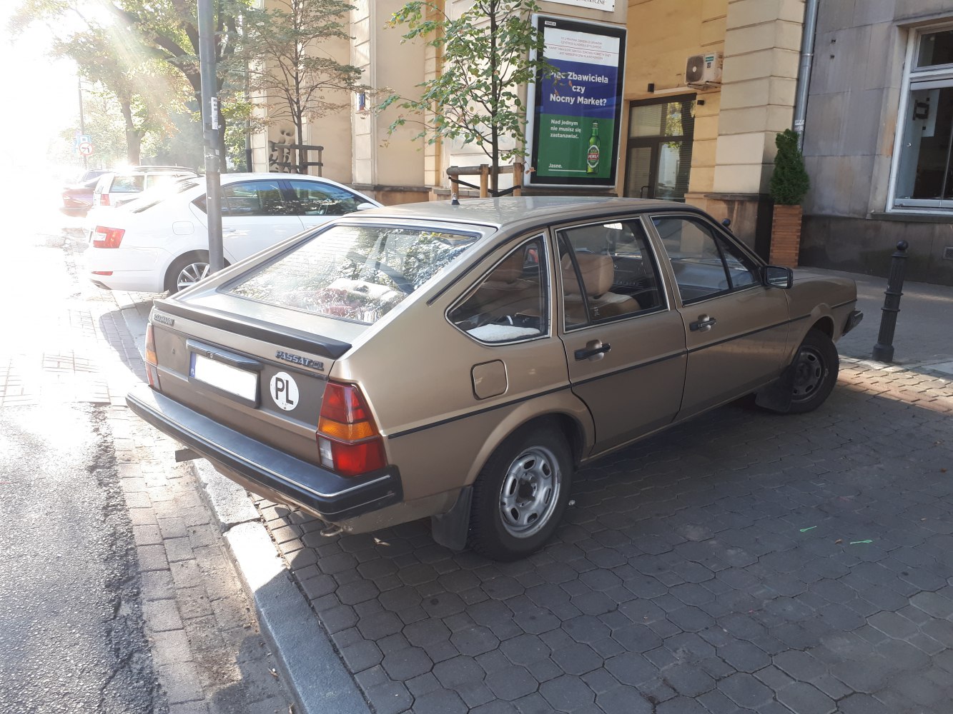 Rear hatchback with distinctive angular tail lights and black bumper