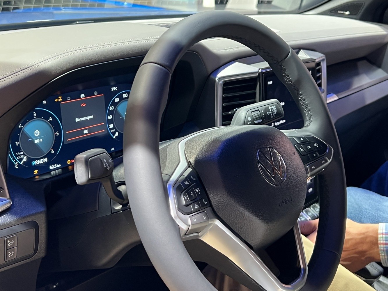 Digital dashboard and multifunction steering wheel in pickup truck interior