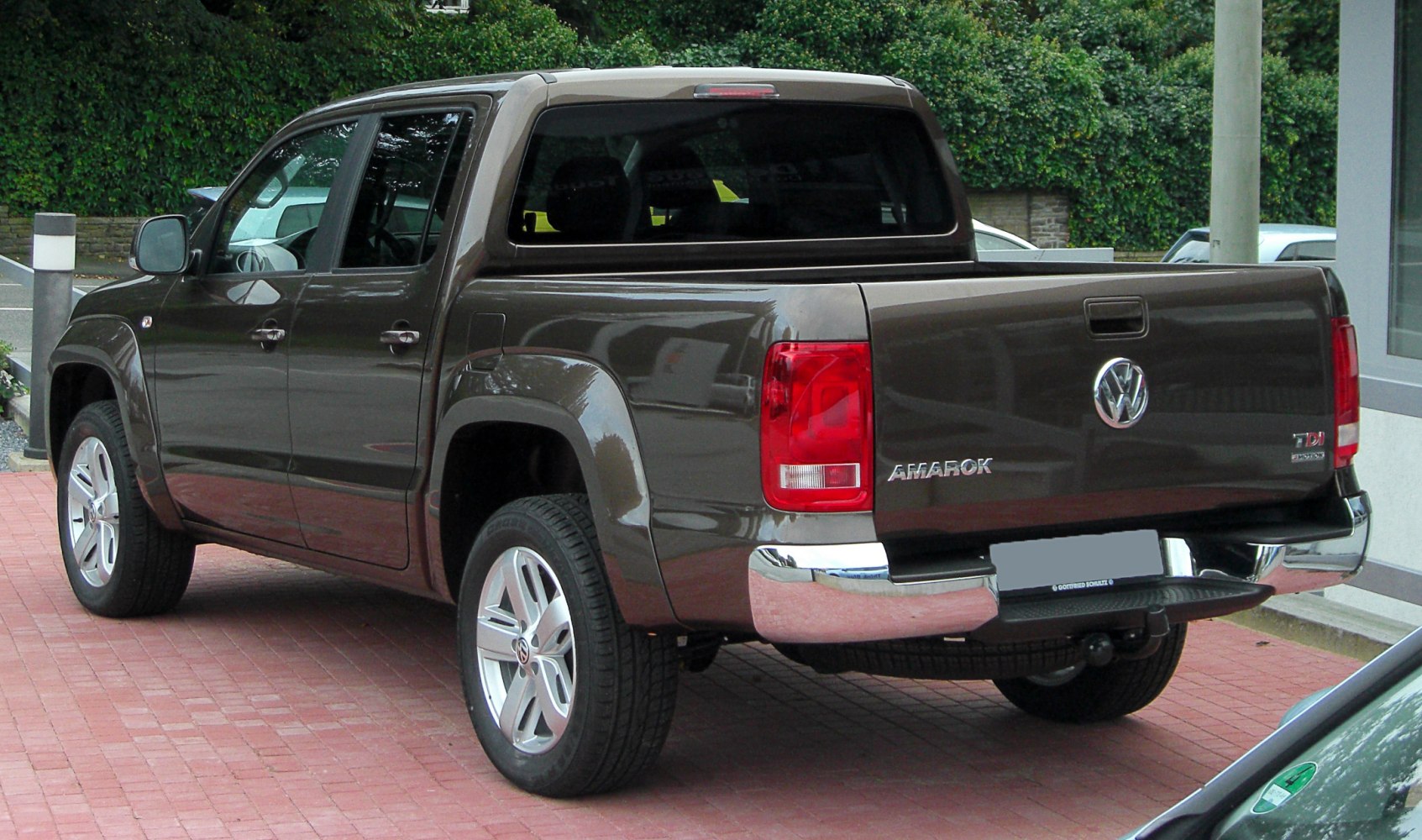 Pickup truck rear view with TDI badge and double cab design
