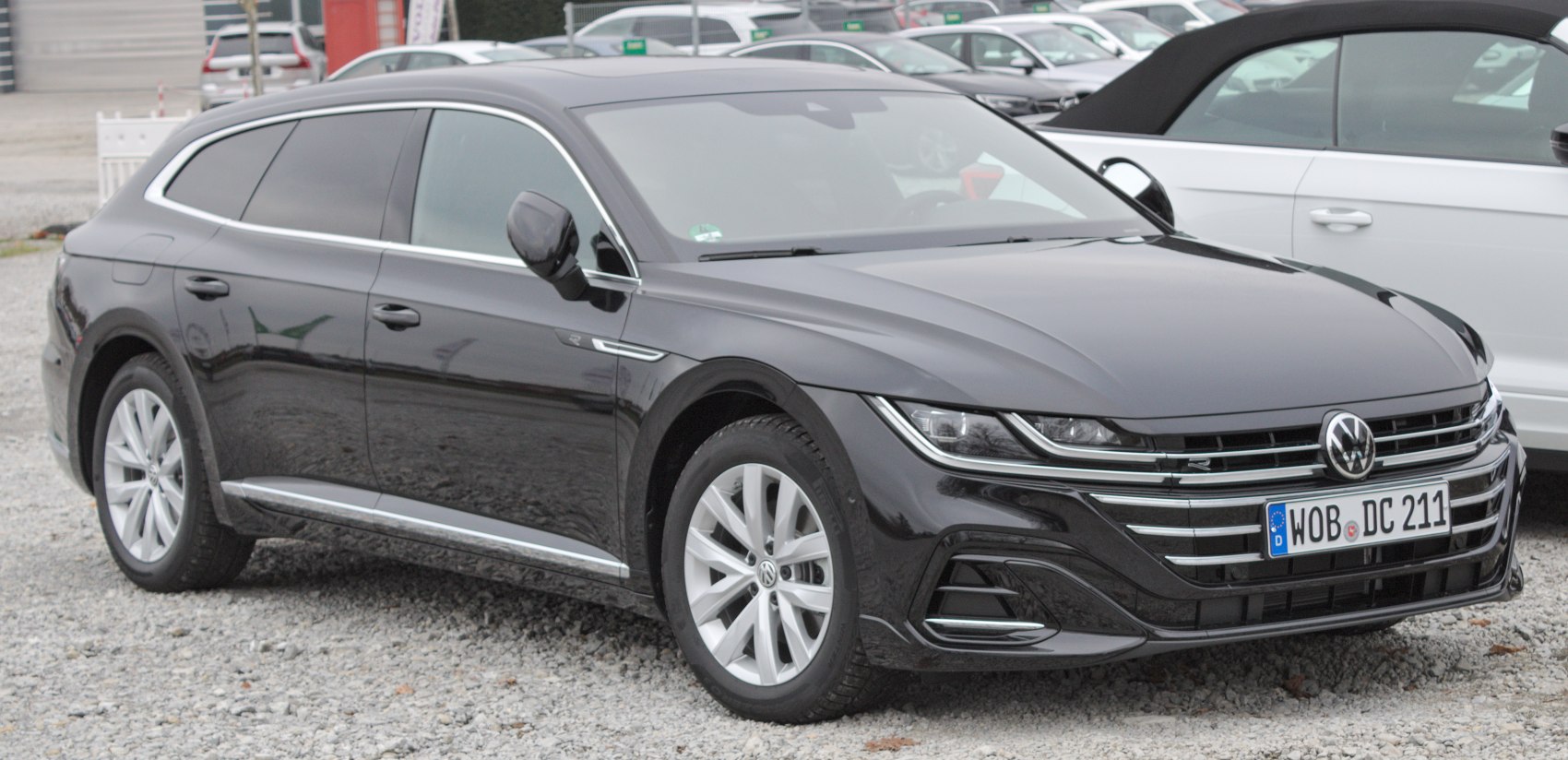 Sleek front grille and LED headlights on a modern shooting brake