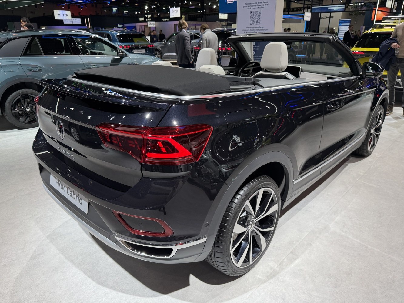 Rear view of T-Roc Cabriolet with folded soft top and LED taillights