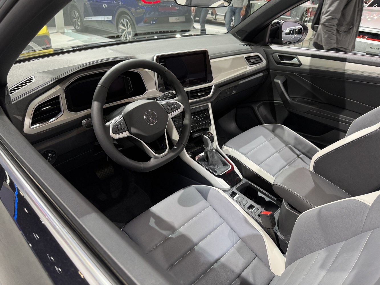 Modern car interior with digital dashboard and touchscreen display
