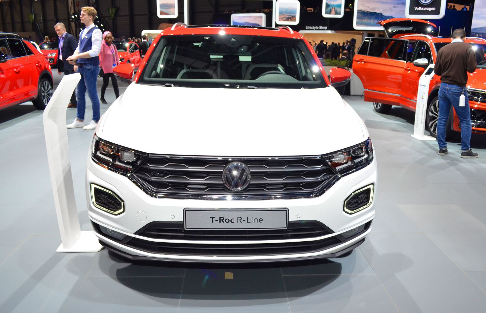 Front view of Volkswagen SUV with distinctive grille and LED headlights