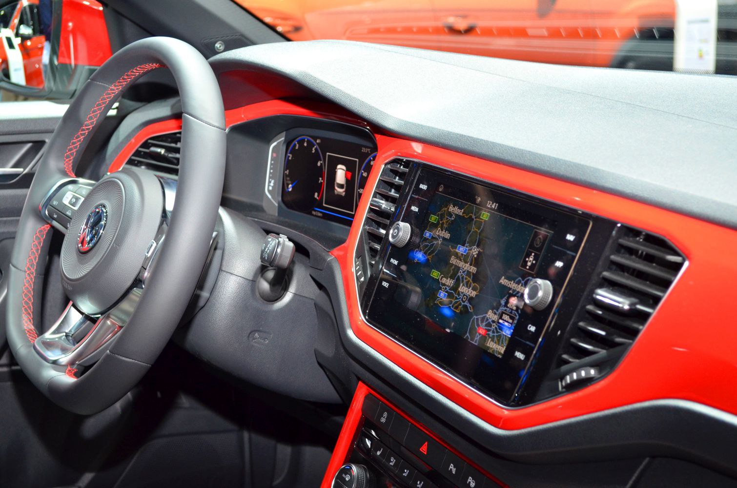 Digital instrument cluster and infotainment system in modern dashboard