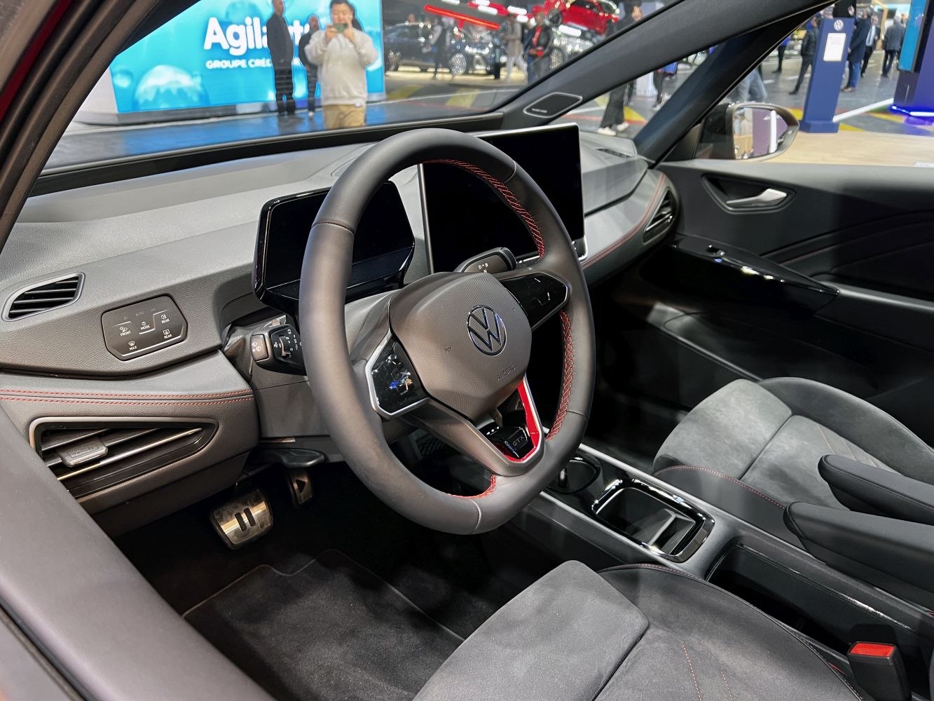 Digital dashboard and steering wheel inside a modern vehicle
