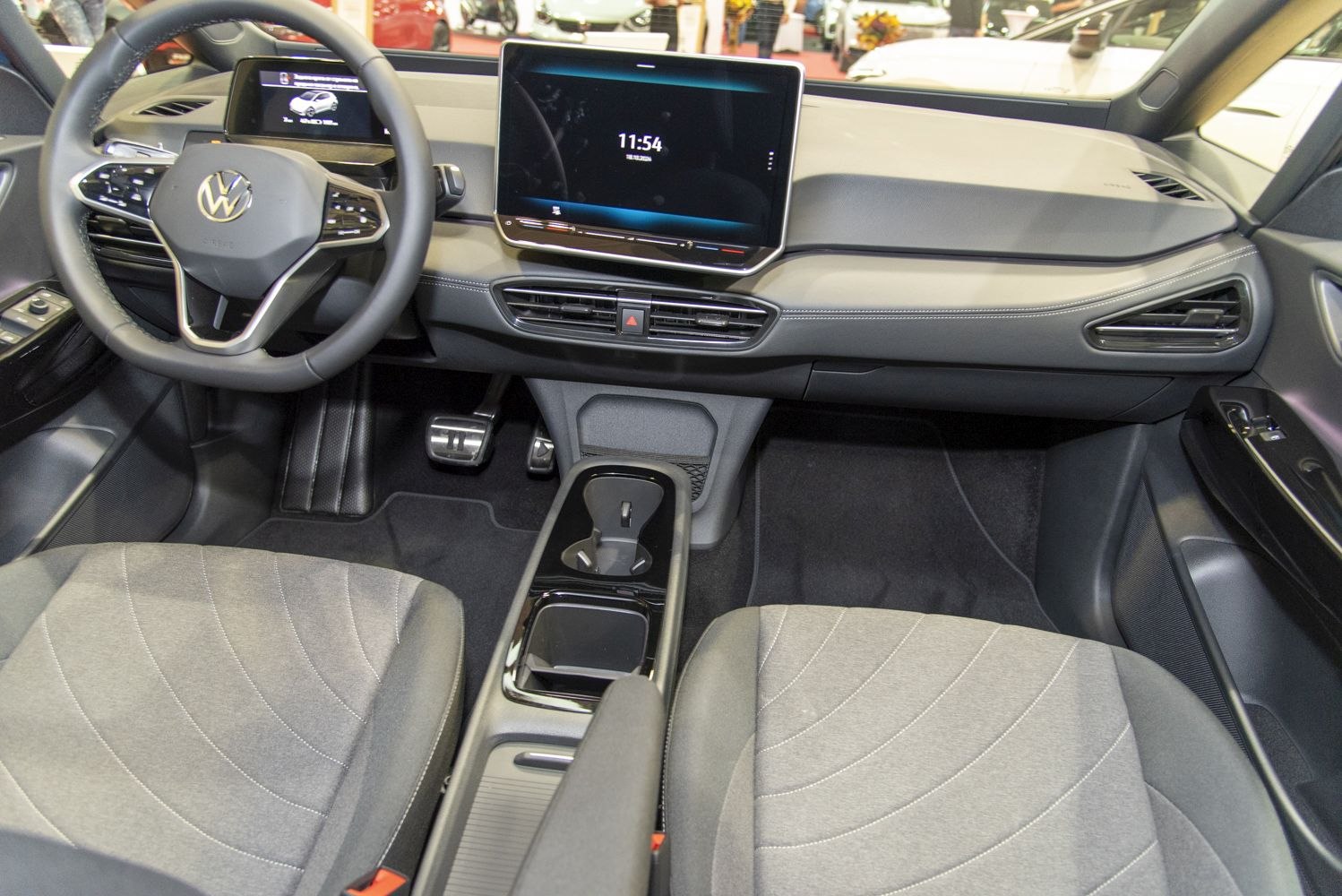 Digital dashboard and central touchscreen in modern car interior