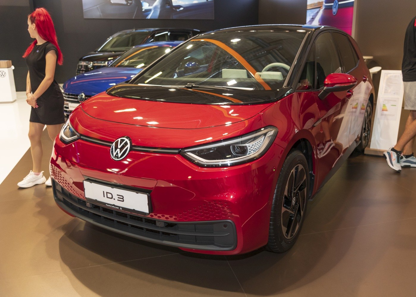 Sleek front design with LED headlights on electric hatchback