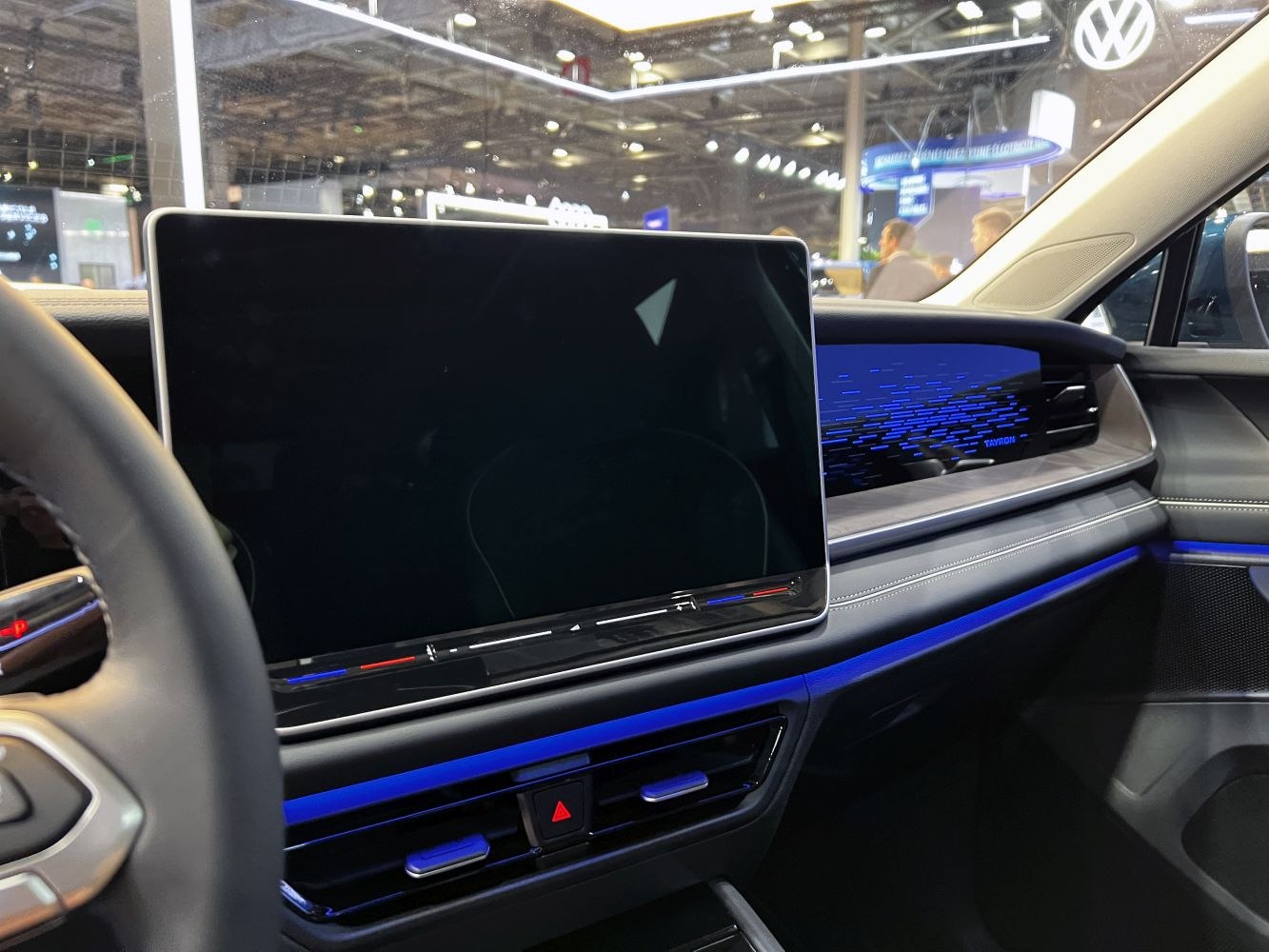 Digital dashboard and touchscreen infotainment display with ambient lighting
