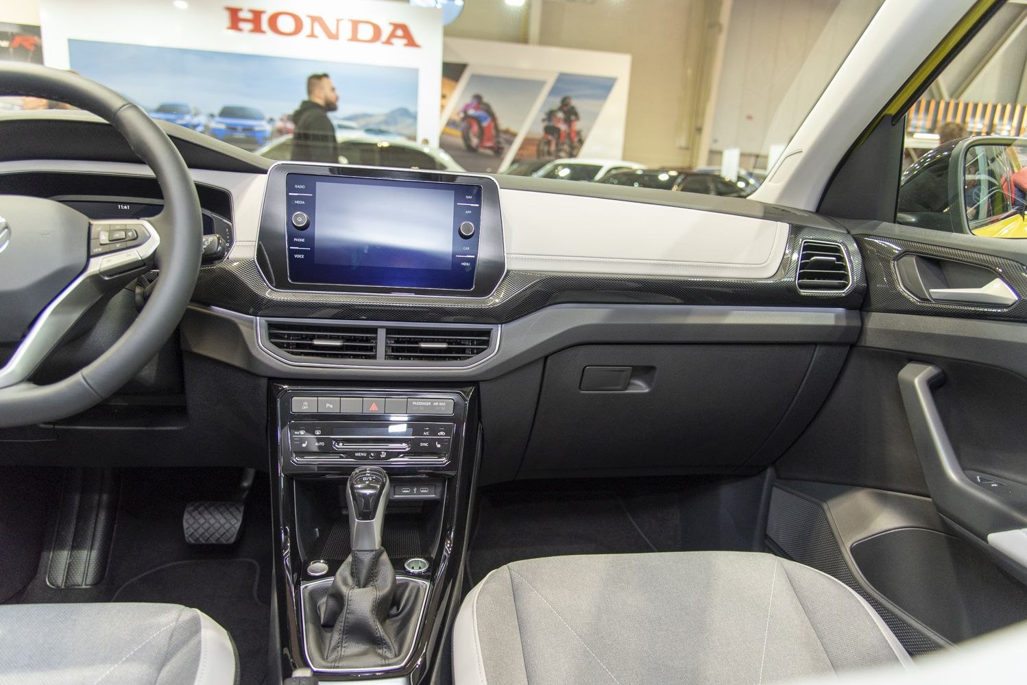 Modern dashboard with touchscreen and gear shift