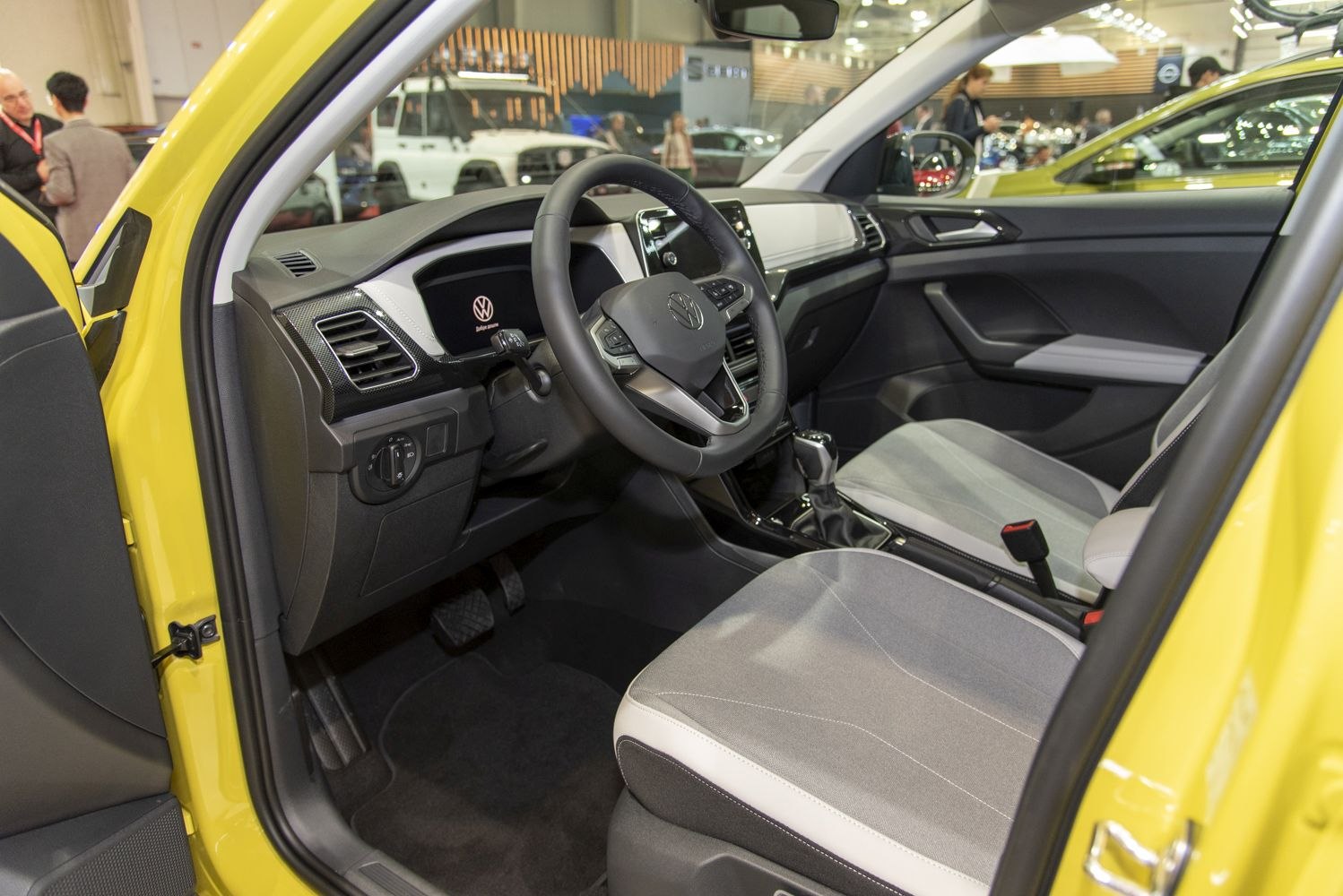 Digital dashboard and steering wheel inside compact SUV