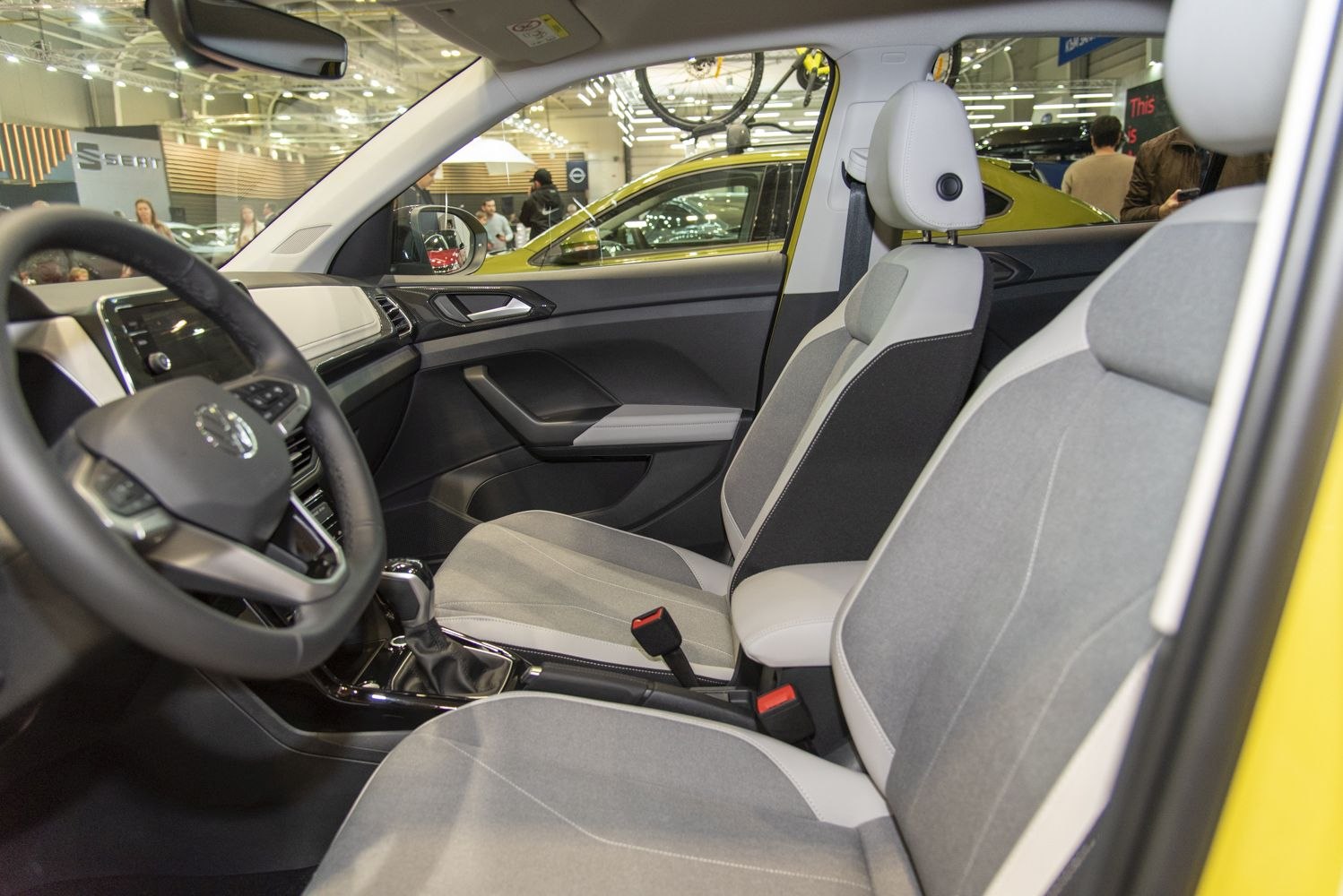 Modern car interior with advanced dashboard and stylish front seats