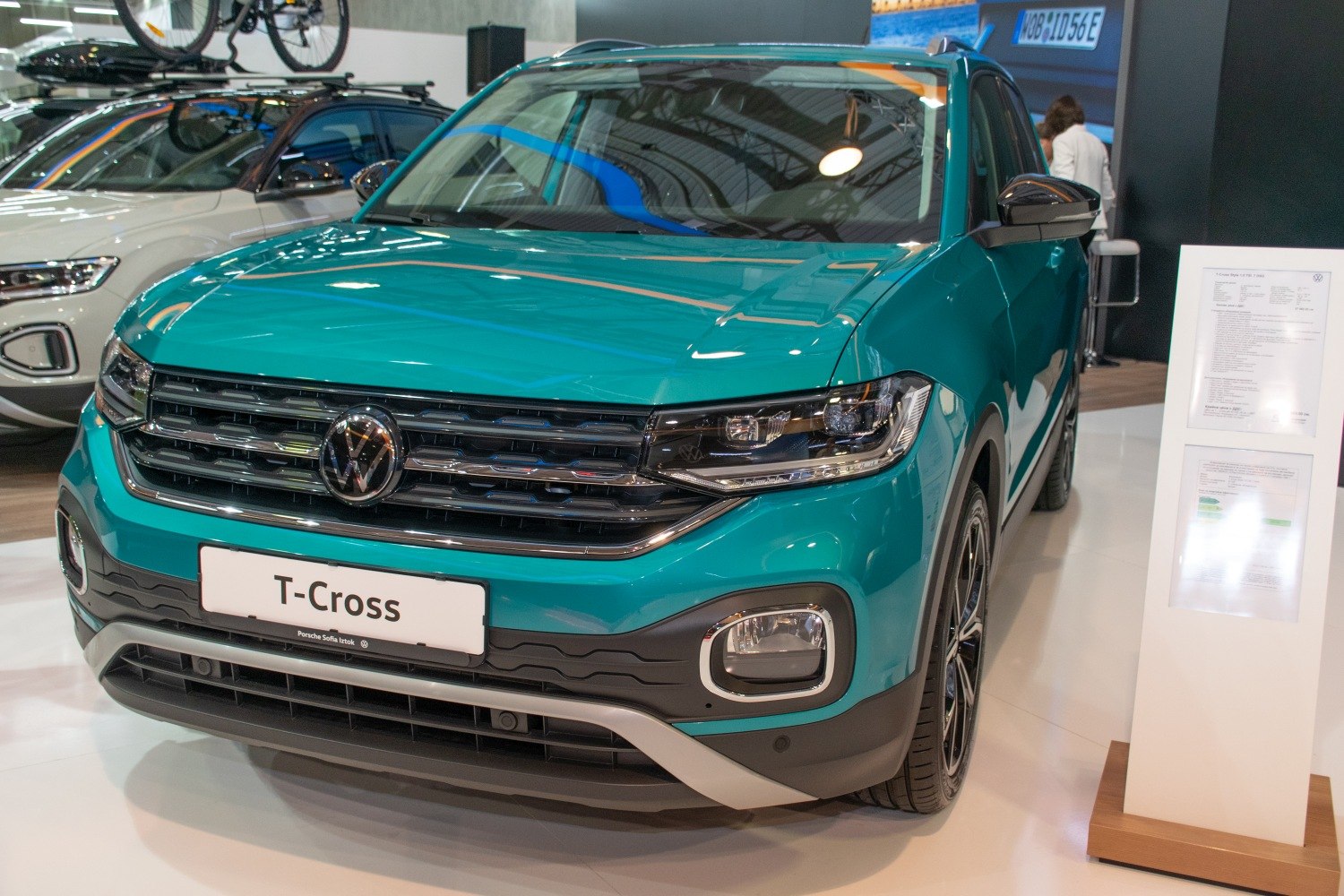 Front view with grille and LED headlights of compact SUV.