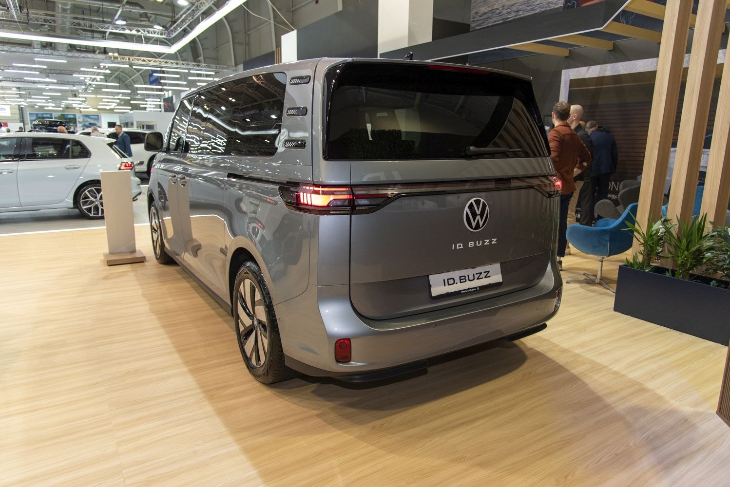 Rear view of van with LED tail lights and large tinted windows