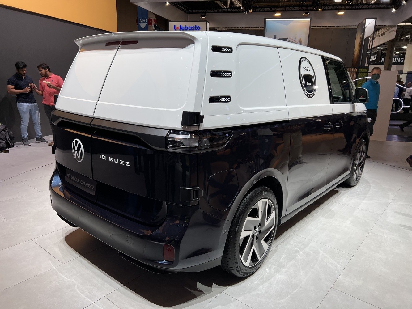 Electric cargo van with split rear doors and two-tone modern design