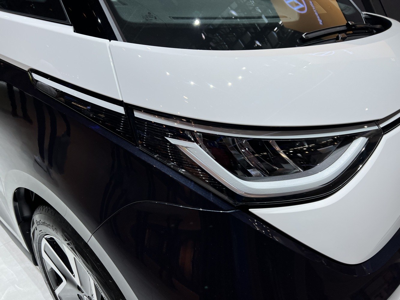 Close-up of LED headlight and front fender design