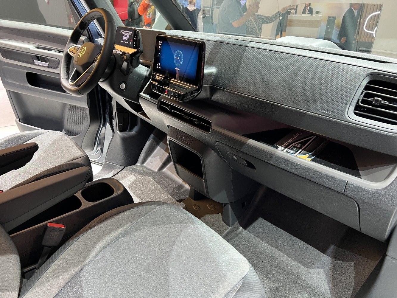 Modern digital dashboard with touchscreen and multifunction steering wheel