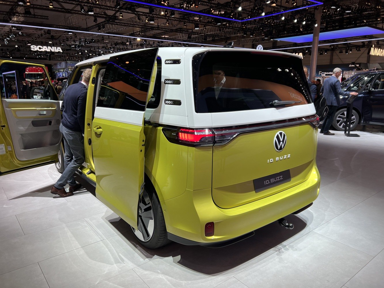 Rear and sliding side door of electric van with modern lighting