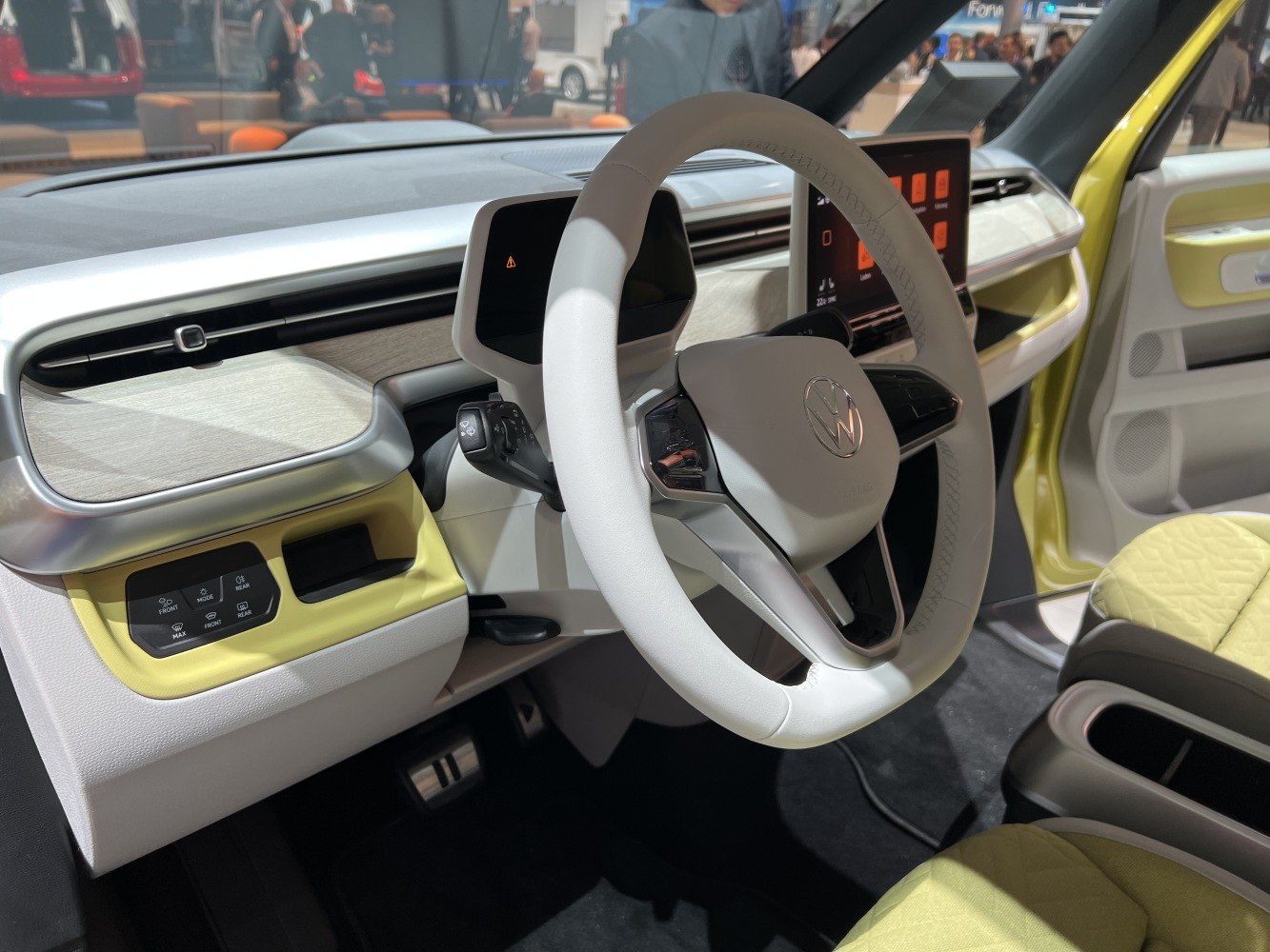 Modern digital dashboard and multifunction steering wheel in vehicle interior