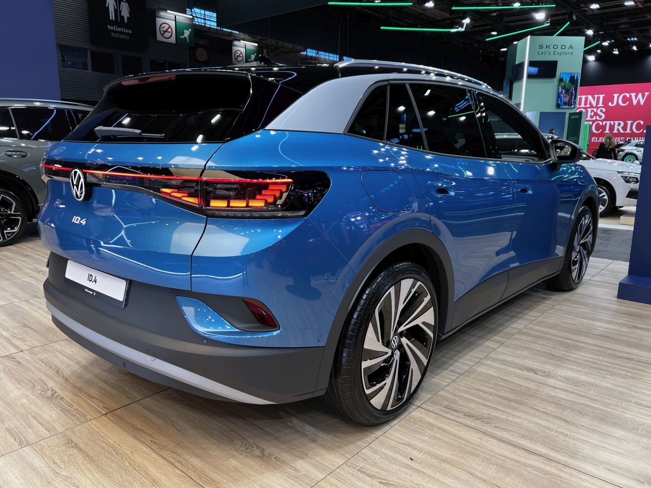 Electric SUV rear view with LED tail lights and alloy wheels