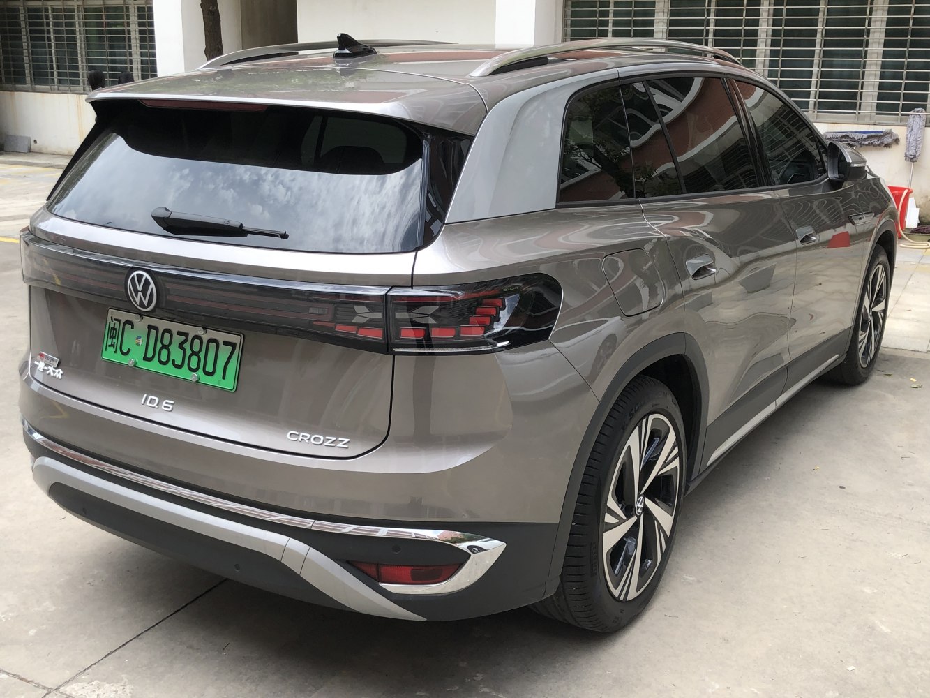 Rear of an electric SUV with connected LED taillights and aerodynamic design