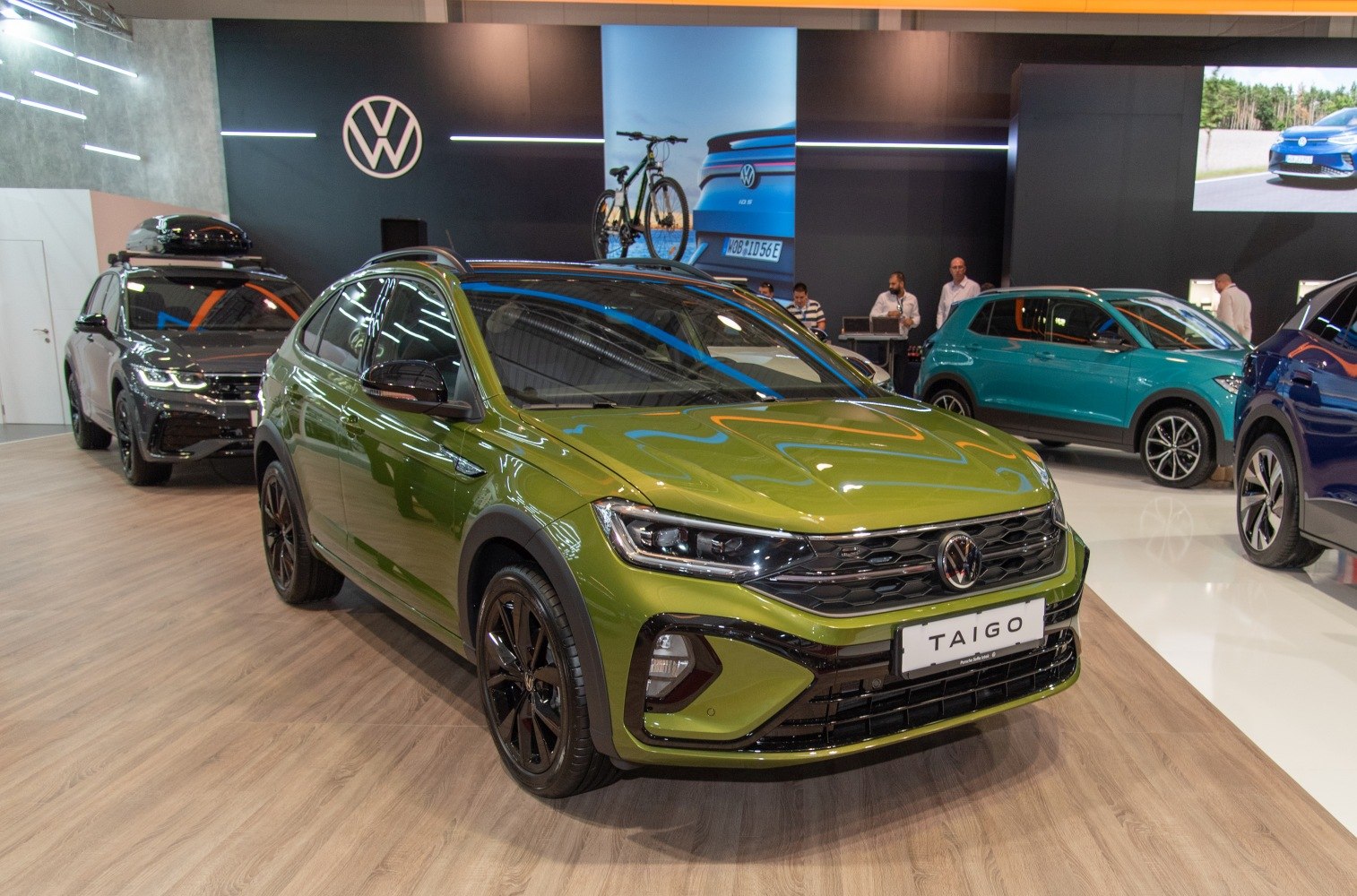 Front view of crossover SUV with LED headlights and black wheels