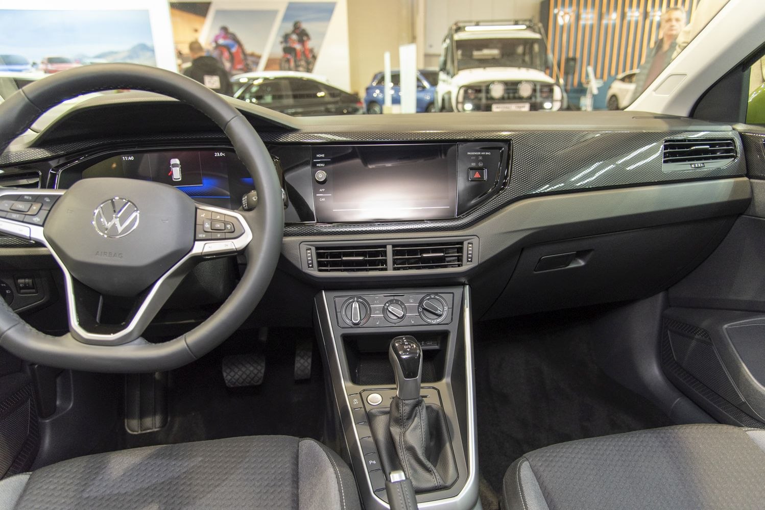 Modern car interior with digital dashboard and touchscreen display
