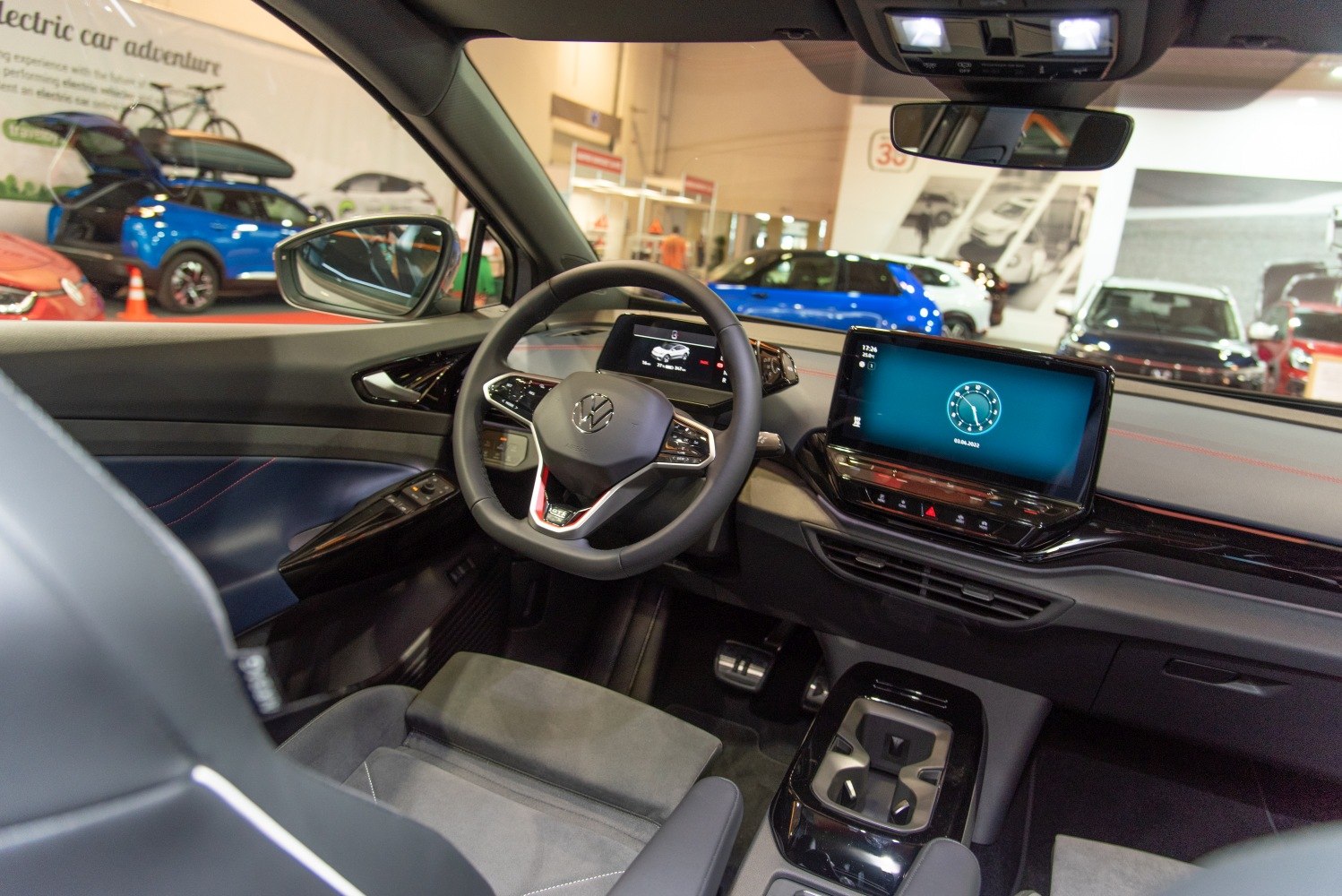 Digital dashboard and large touchscreen display in a modern car interior