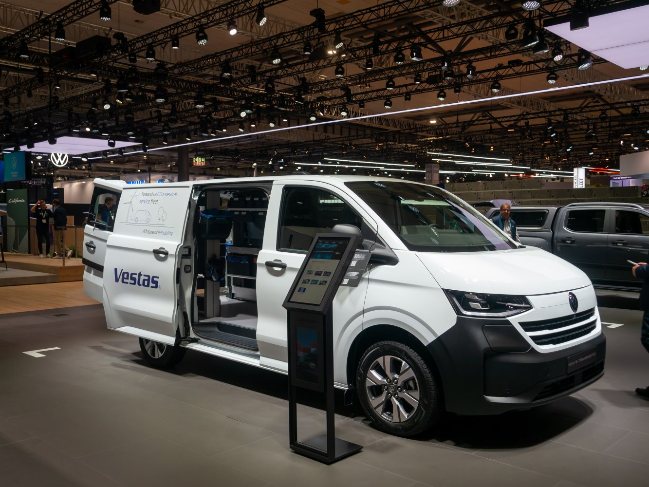Panel van with side sliding door and custom interior shelving.